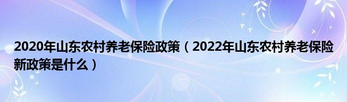 2020年山东农村养老保险政策（2022年山东农村养老保险新政策是什么）