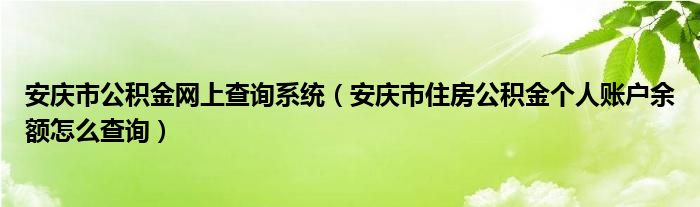 安庆市公积金网上查询系统（安庆市住房公积金个人账户余额怎么查询）